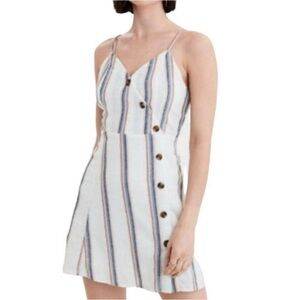 American Eagle Striped Button Front Linen Blend Mini Dress Size M